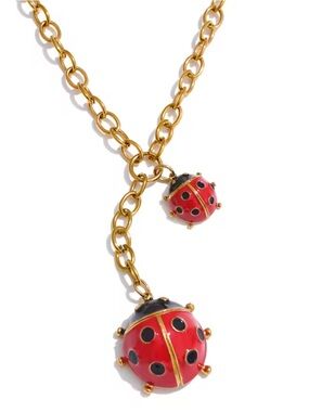 Lucky Red Ladybug Charm Gold Chain Necklace